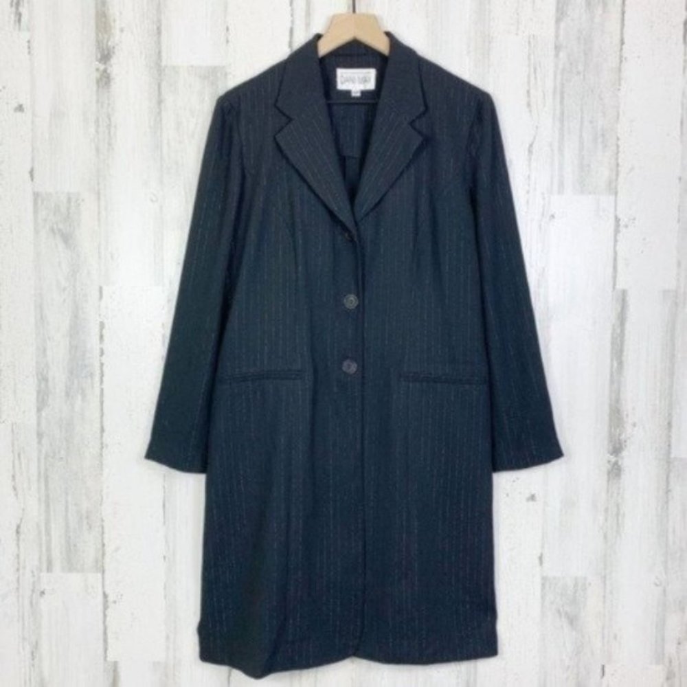 Vtg 90s Grunge Metallic Pinstripe Duster Blazer